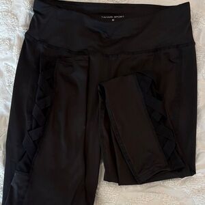 Tahari Black Crisscross Side Detail Leggings